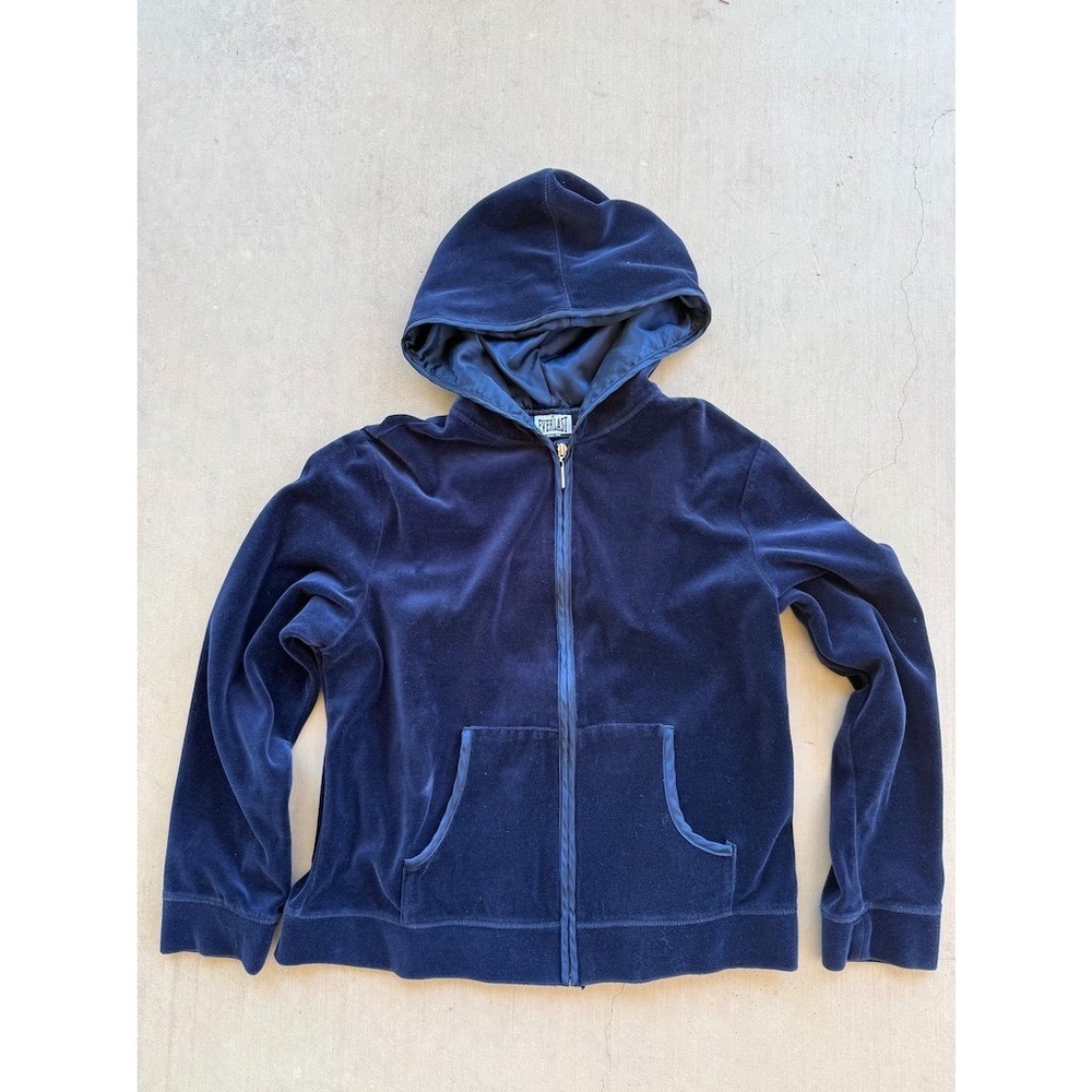 Everlast‎ Velour Zip Hoodie Navy Blue L Y2K Track Jacket Velvet